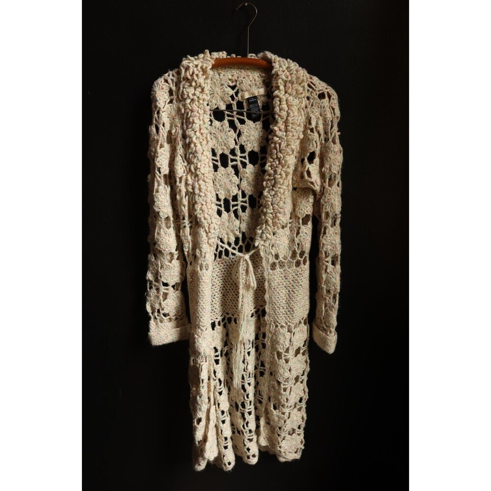 Y2K Chunky Crochet Open Knit Long Duster Cardigan Fairy Beachy Boho 70s Style